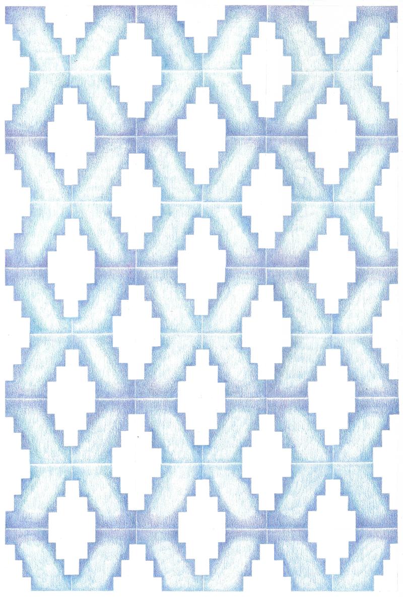 Karina Kueffner, pattern drawing (cross), 2025, Buntstift auf Papier, 34 x 23