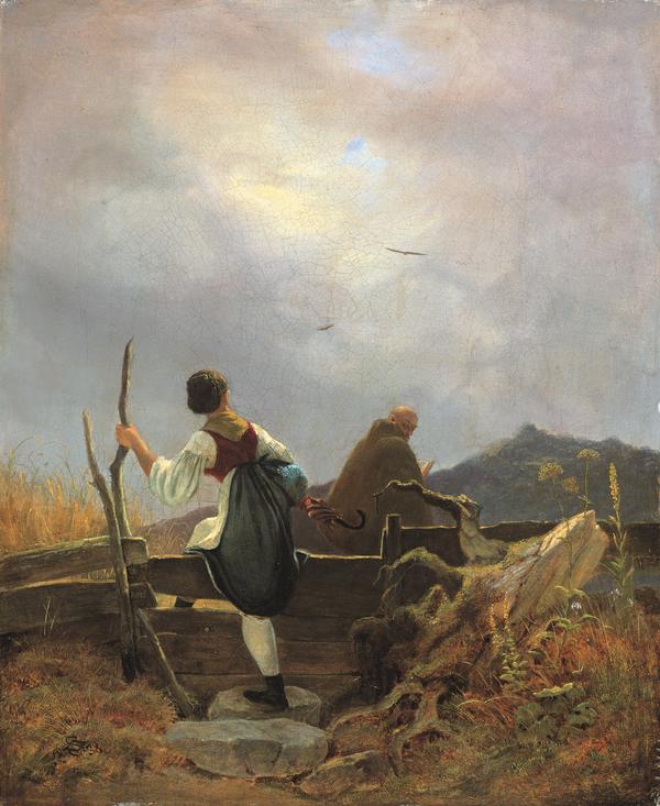 Carl Spitzweg, Sennerin und Mönch, 1838, Öl auf Leinwand, Museum Georg Schäfer, Schweinfurt
