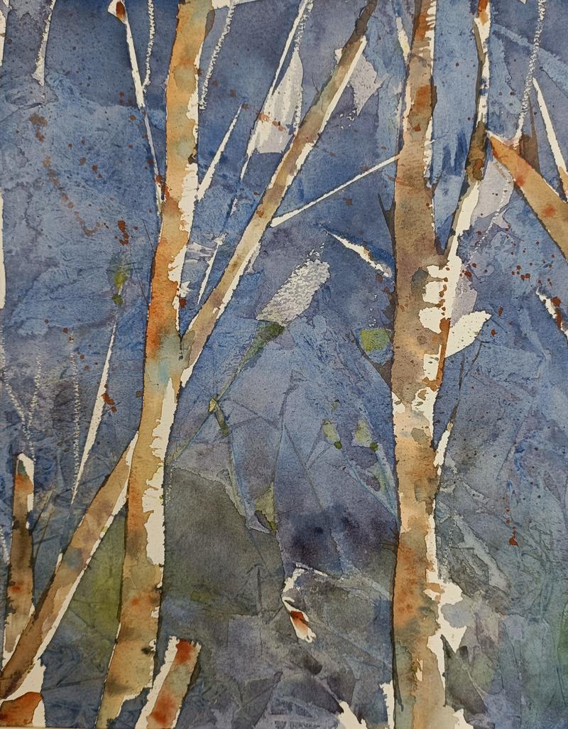 Aquarell Bäume im Blau