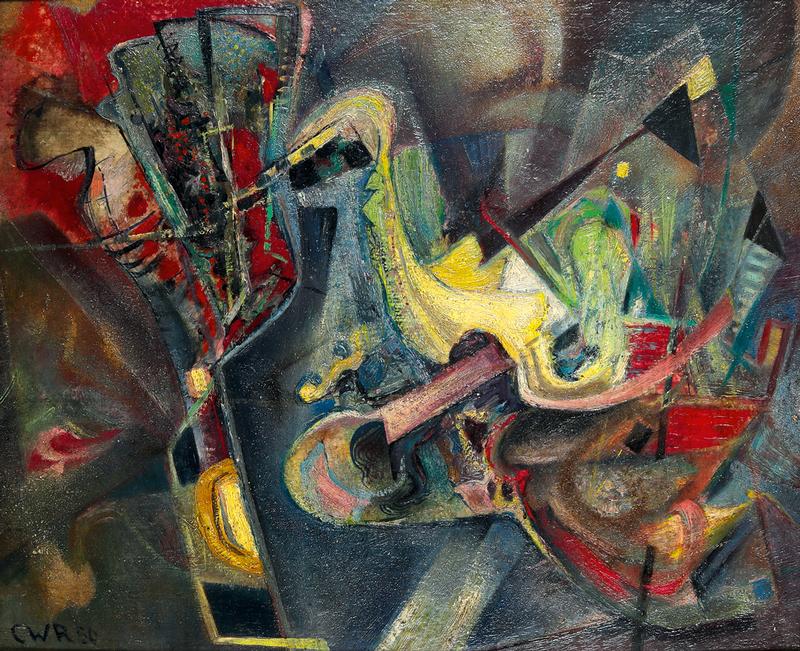 Caspar Walter Rauh, o.T., 1950, Öl auf Sperrholz, 43,5 x 53 cm, Sammlung Kunstmuseum Bayreuth