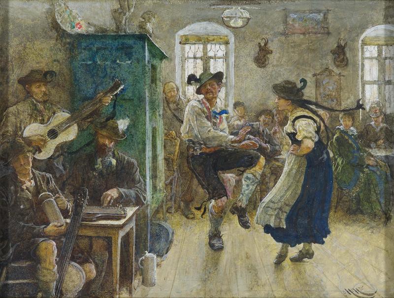 Schuhplattler (Bavarian Dance) Hubert von Herkomer, 1875 Karton, Wasserfarbe Privatbesitz