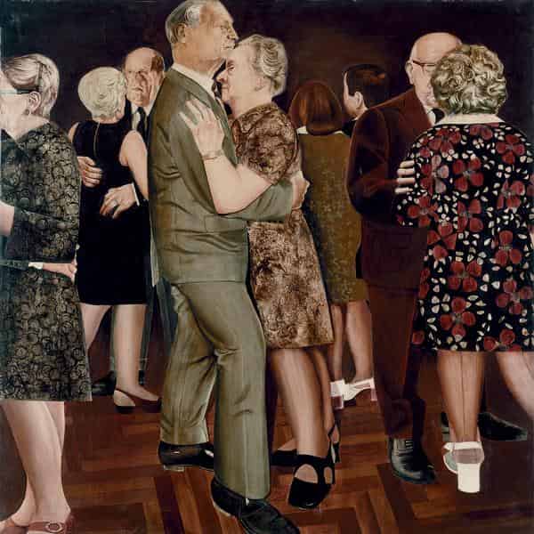 Das Museum Lothar Fischer zeigt Hans Platschek, Ein netter Abend, 1972, Acryl auf Leinwand 