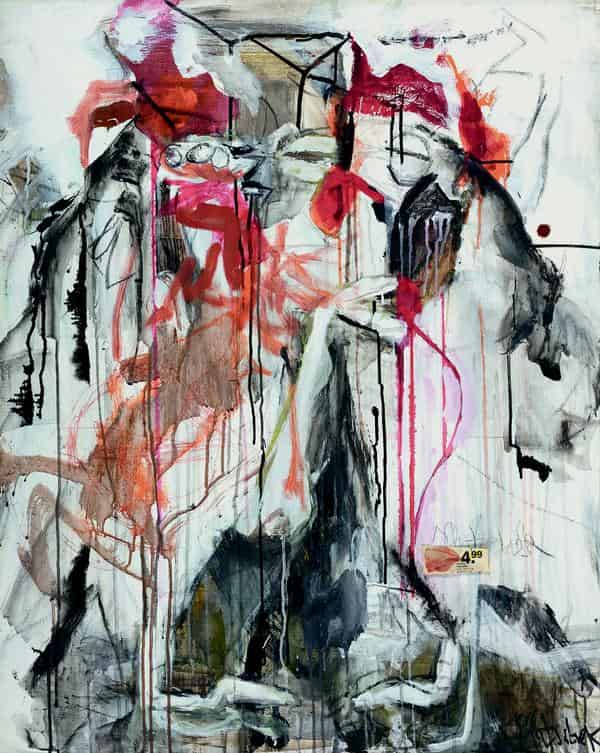 Hans Platschek, Hahnenkampf I, 1995 Acryl auf Leinwand 