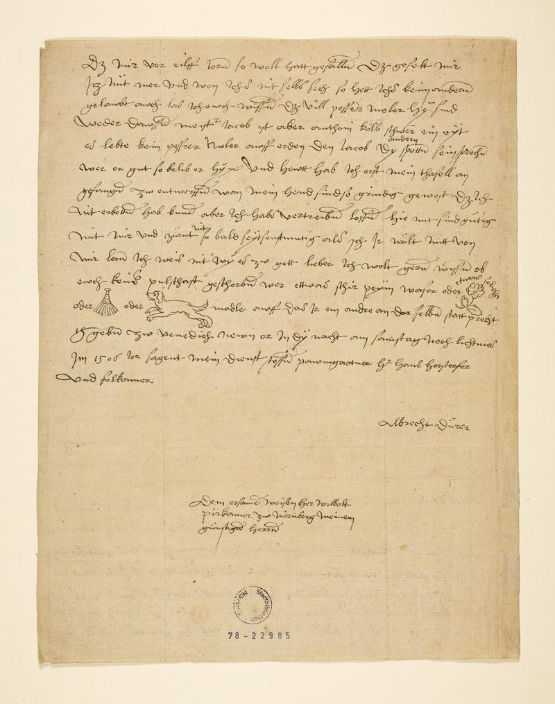 Brief Albrecht Dürers, den er 1506 aus Venedig an Willibald Pirckheimer schrieb