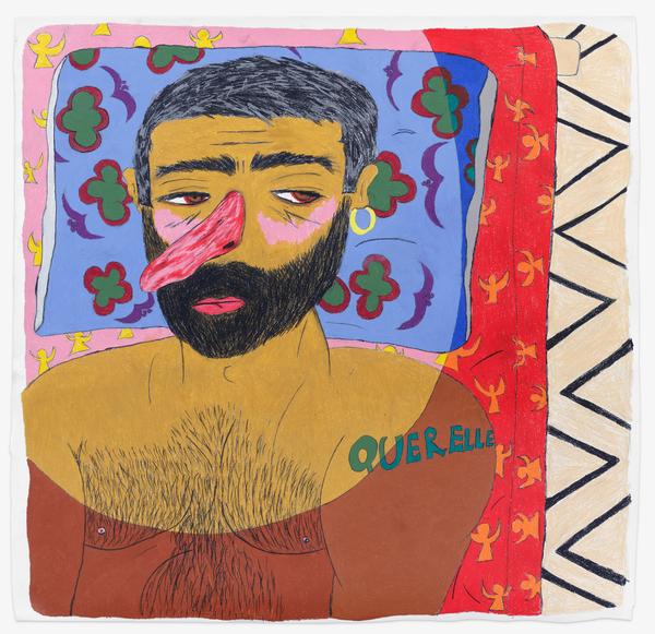 Soufiane Ababri, Bedwork / Cyrano’s rest (Le repros de Cryano), 2022, Buntstift auf Papier, 139 x 139 cm