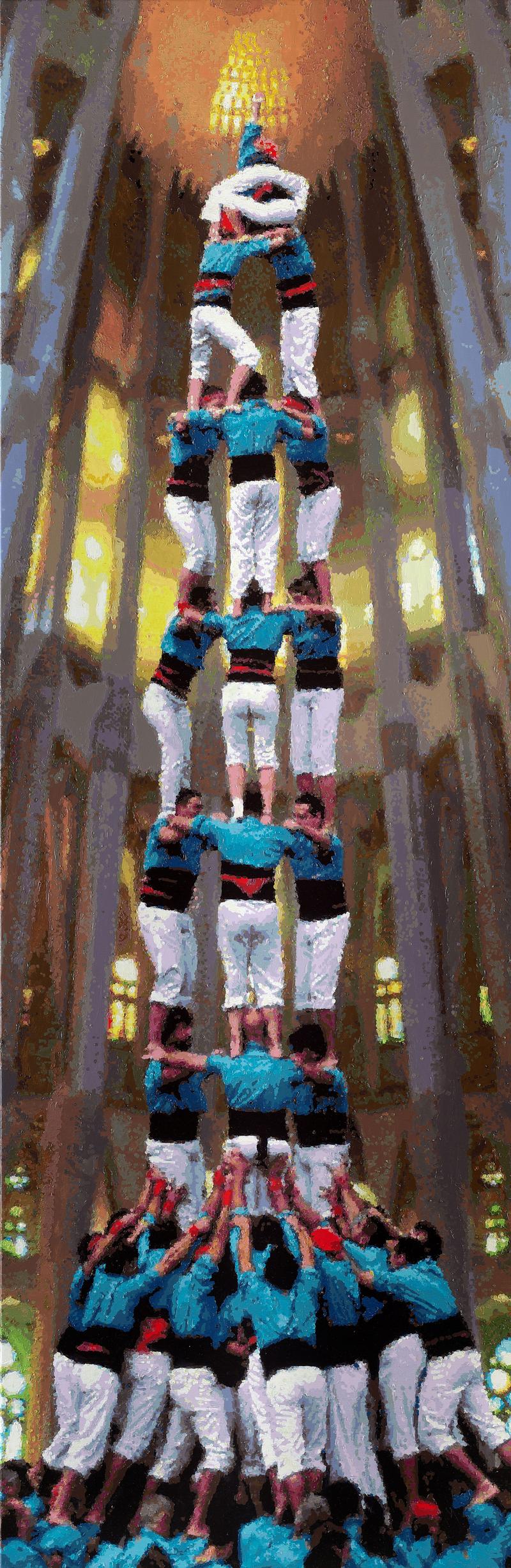 Römer + Römer, Castellers en el Casa Batlló de Antonio Gaudí, 2022, Öl auf Leinwand, 240 x 80 cm