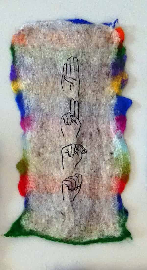 Arbeit von Bettina Secker aus dem Kurs „Filzexperimente und Siebdruck“
