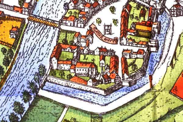 Clarissenkloster Bamberg, Ausschnitt aus dem Braun-Hogenberg-Plan (um 1572)