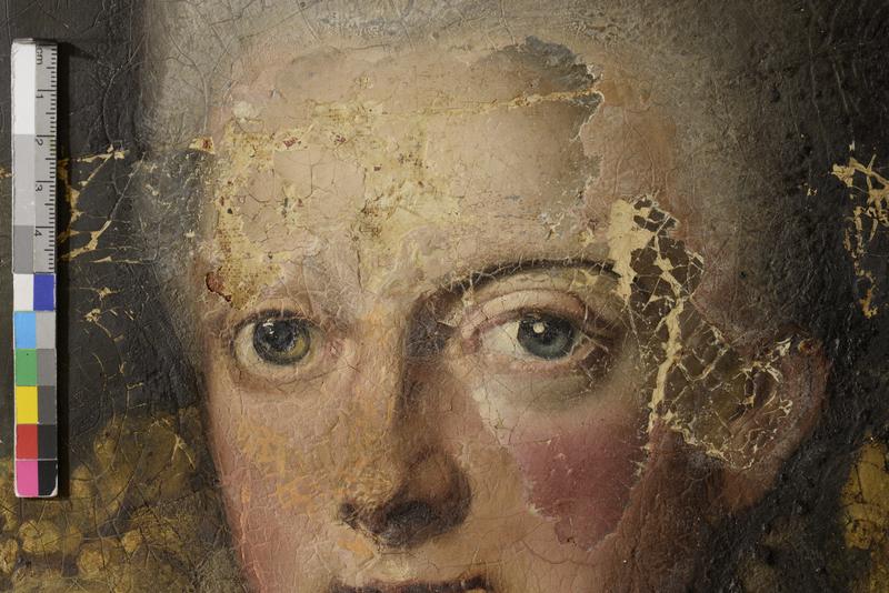 Freilegung des ursprünglichen Gemäldes im Rahmen der Restaurierung des Gemäldes „Anna Amalia und ihre Söhne“ von Barbara Rosina de Gasc