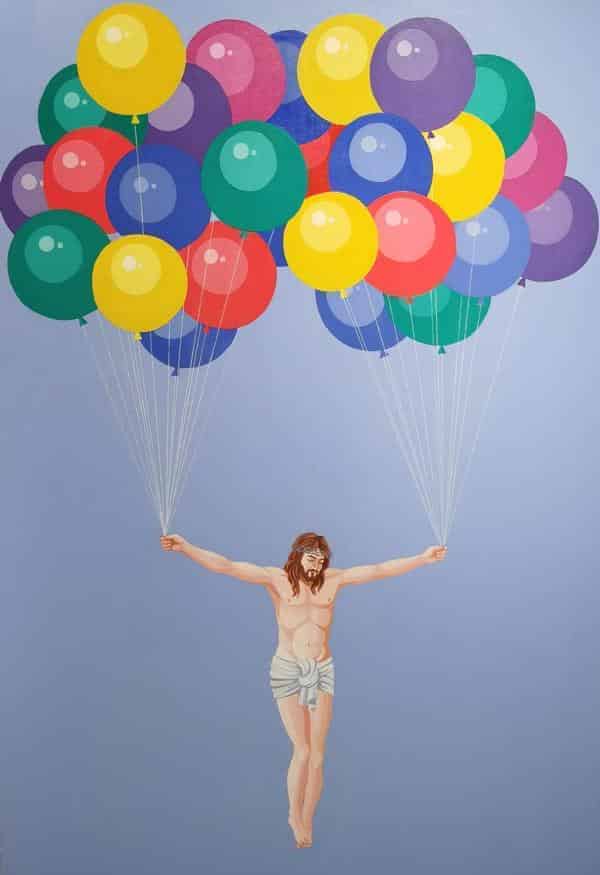 Giuseppe Veneziano: Cristo dei Palloncini, 2018, Acryl auf Leinwand, 100 x 70 cm