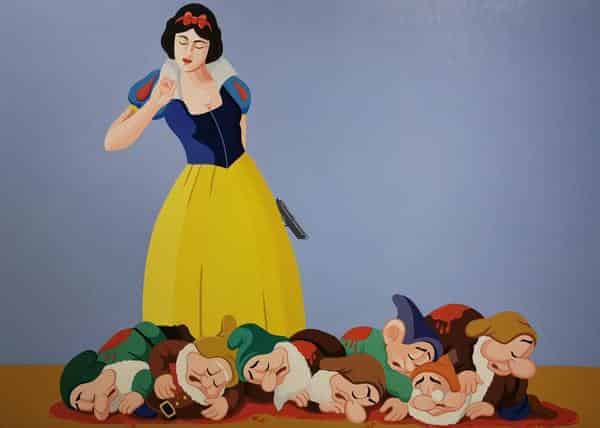 Giuseppe Veneziano: Massacre of the innocents, 2022, Acryl auf Leinwand, 100 x 140 cm