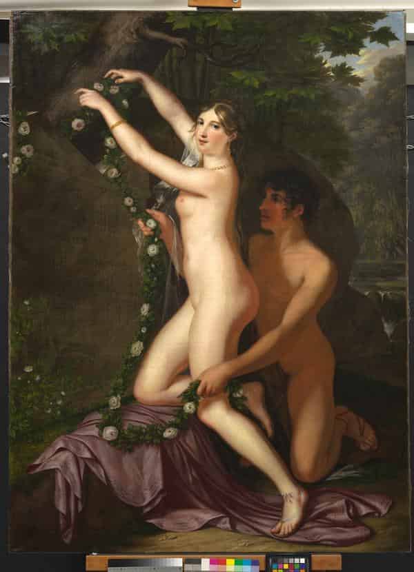 Alexander Macco, zwei Liebende schmücken das Grab des Ovid, vor 1831