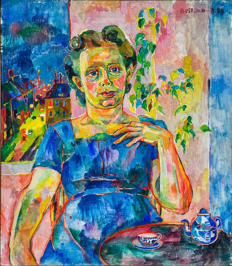Bettina Heinen-Ayech (1937-2020) Dame in Kopenhagen, Tempera auf textilem Bildträger, 1958