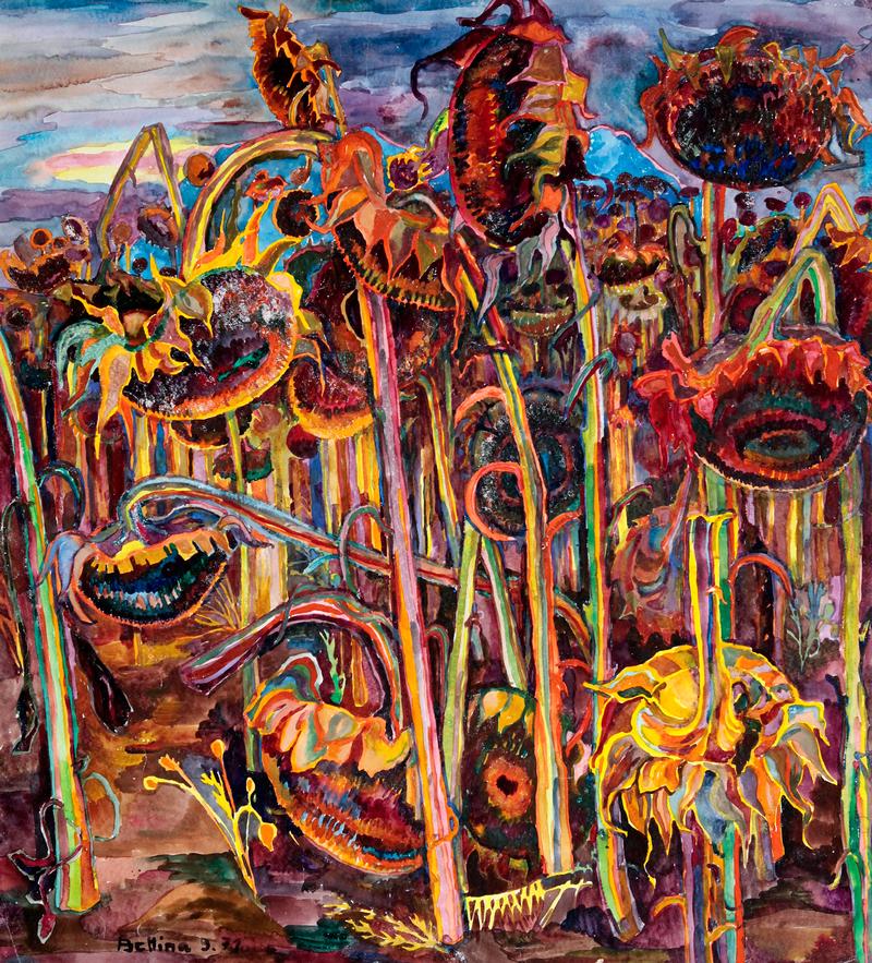 Bettina Heinen-Ayech (1937-2020) Sonnenblumenfeld in Algerien, Aquarell auf Papier, 1972