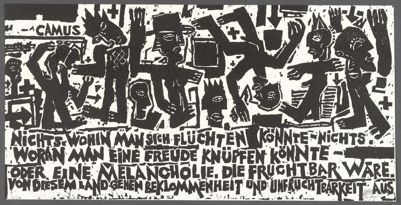 CAMUS, 2015, Linolschnitt, 21 × 42 cm