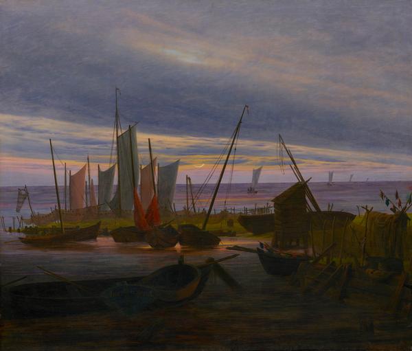 Caspar David Friedrich, Schiffe im Hafen am Abend, 1828