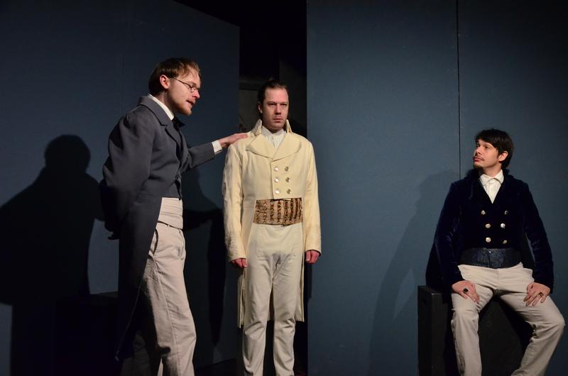 Probenfoto &bdquo;Caspar Hauser oder Die Tr&auml;gheit des Herzens&ldquo;: Sam Gerst, Yannick Rey, Jonas St&uuml;demann