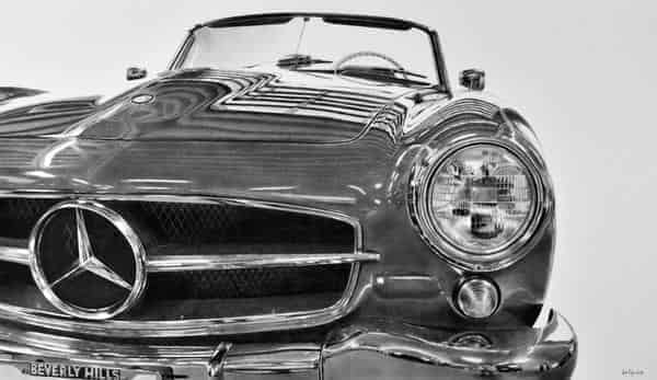 Dan Pyle - BEVERLY HILLS MERCEDES, Kohle auf Papier