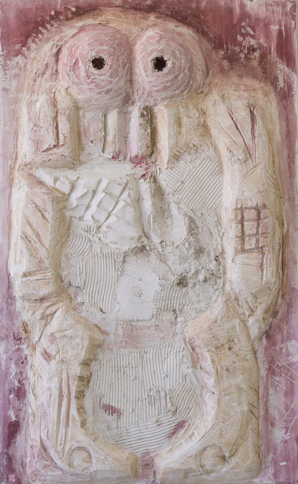 Dashdemed Sampil Ohne Titel 2019 Putz, Farbe, Pigment auf Gipskarton und Holz 203 x 128 cm Sammlung Bertram Schultze
