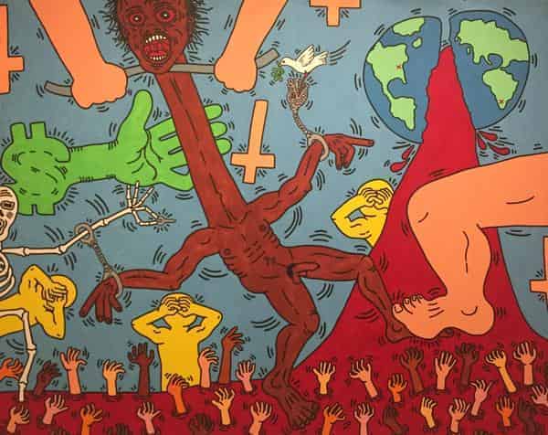 Michael Stewart - USA for Africa, 1985, Emaille und Acryl auf Leinwand