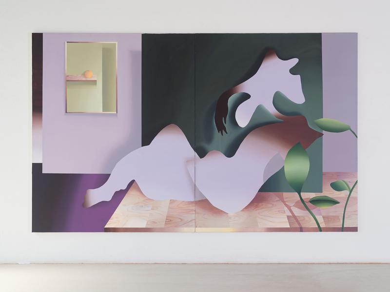 Judith Grassl: nude with a mirrow, 2022, Acryl auf Leinwand, 220 x 360 cm