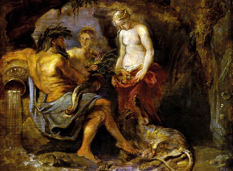 Peter Paul Rubens, Dank an den Flussgott der Schelde, um 1617, Ölskizze, 28 × 37 cm, Bohdan und Varvara Khanenko Nationalmuseum