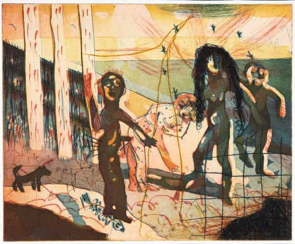 Heroische Landschaft (einsam), 1986, Farbradierung auf Zerkallbütten, Andruck, Platte 17,8 × 21,5 cm, Angermuseum Erfurt, Grafische Sammlung, Schenkung des Künstlers