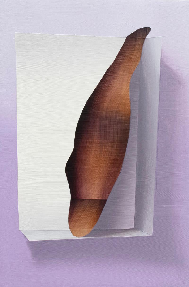 Judith Grassl: lying figure, 2025, Acryl auf Holz, 30 x 20 cm