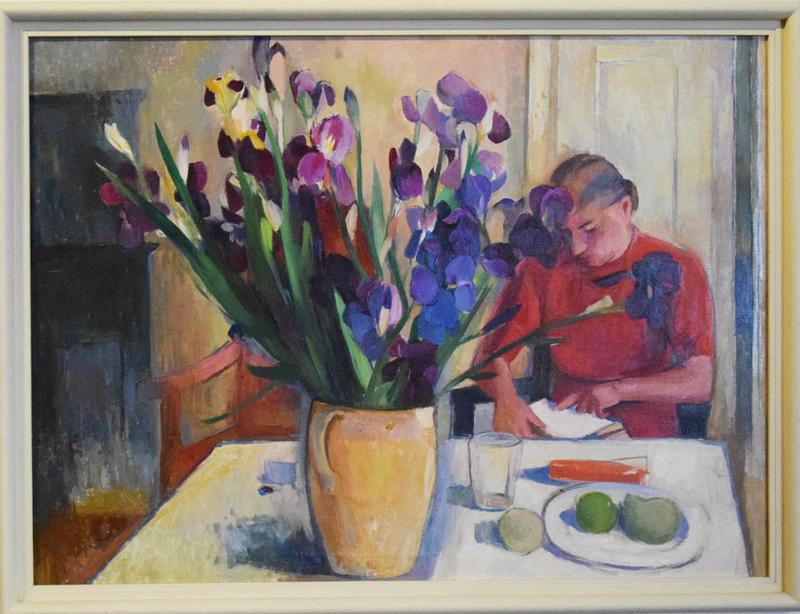 Fritz Griebel, Blumenstillleben mit Gertrud Griebel (Ehefrau von Fritz Griebel), 1939, Öl auf Leinwand, 75 x 100 cm, Stadtmuseum Amberg