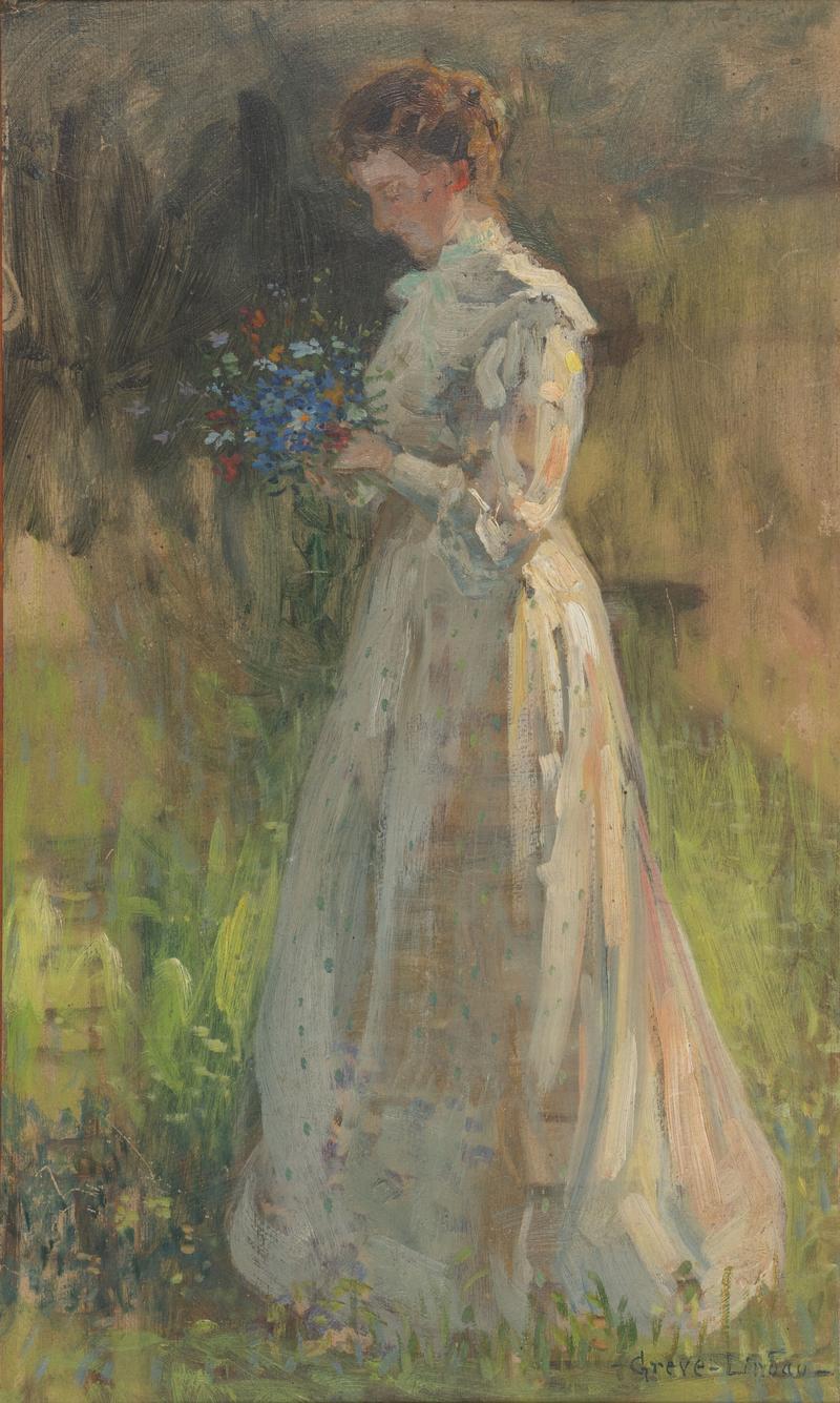 Georg Greve-Lindau: Frau mit blauen Blumen, um 1909