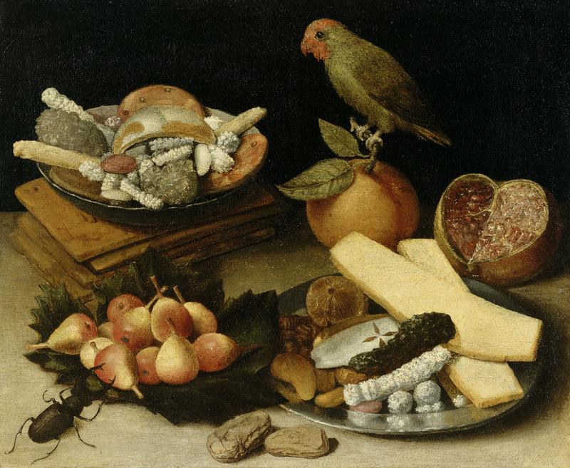 Georg Flegel: Stillleben mit Obst und Backwaren, um 1615, Öl auf Leinwand, 29,4 cm hoch x 36,6 cm breit