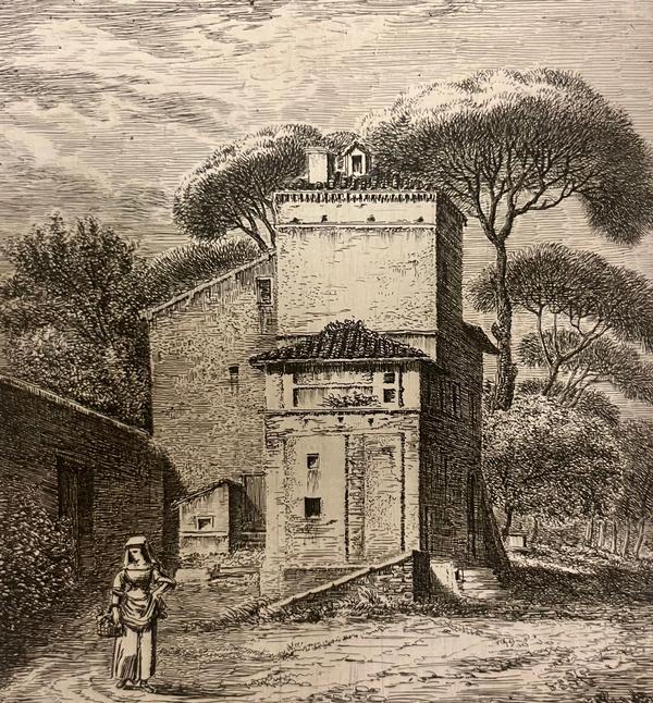 Ludwig Emil Grimm, Gärtner-Villa in der Villa Borgese bey Rom, 1816 gezeichnet, 1822 radiert