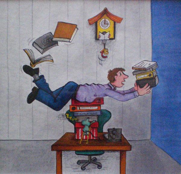 Gudrun Wirsieg, Der Bücherfreund, 2012, Mischtechnik, Tusche-Farbstift, Aquarelltusche
