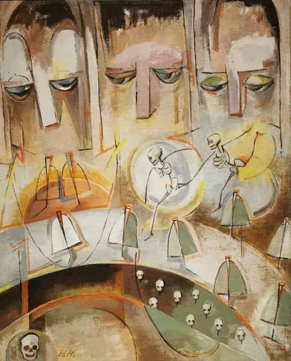 Hannah Höch: Drei Gesichter, Anfang 1940er Jahre, Öl auf Leinwand, Zustiftung Brusberg Berlin, Kunsthandel und Konzepte 2009