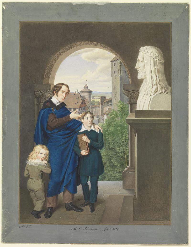 Matth&auml;us Christoph Hartmann mit seinen S&ouml;hnen vor der B&uuml;ste Albrecht D&uuml;rers, 1828, Germanisches Nationalmuseum, N&uuml;rnberg
