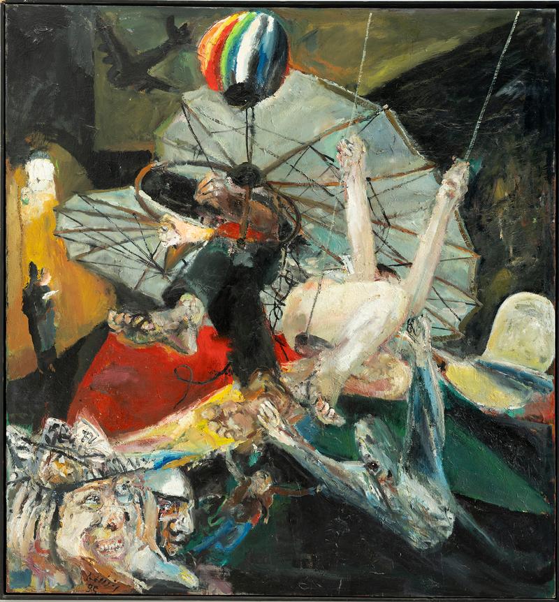 Fliegen lernen im Hinterhof, 1995, &Ouml;l auf Leinwand, 205 x 220 cm, Privatbesitz