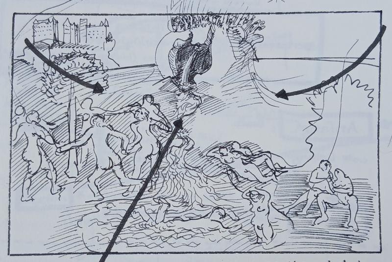 Hubert Sowa, „Das Goldene Zeitalter“ - Zeichnung nach Lucas Cranach d.Ä., 1996, Feder auf Bütten, 15 x 21 cm