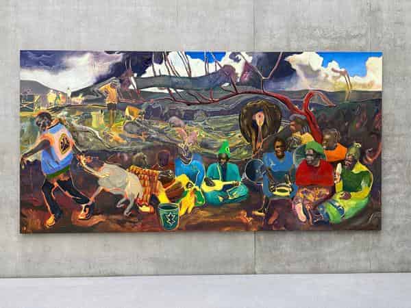 Dandora (Xala, Musicians), 2022, Öl auf Lubugo-Rindentuch