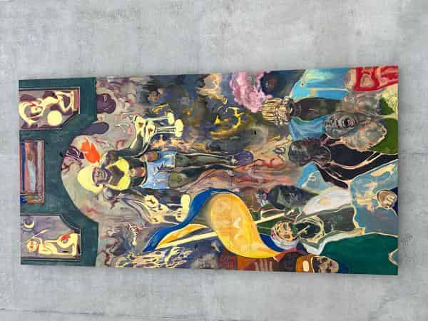 Pathos and twilight of the idle, 2019, Öl auf Lubugo-Rindentuch