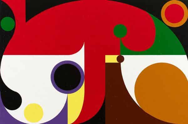 Ad Minoliti, Red Fungi, 2023, Acryl auf Leinwand, 100 x 150 cm,  Kunstpalais Erlangen