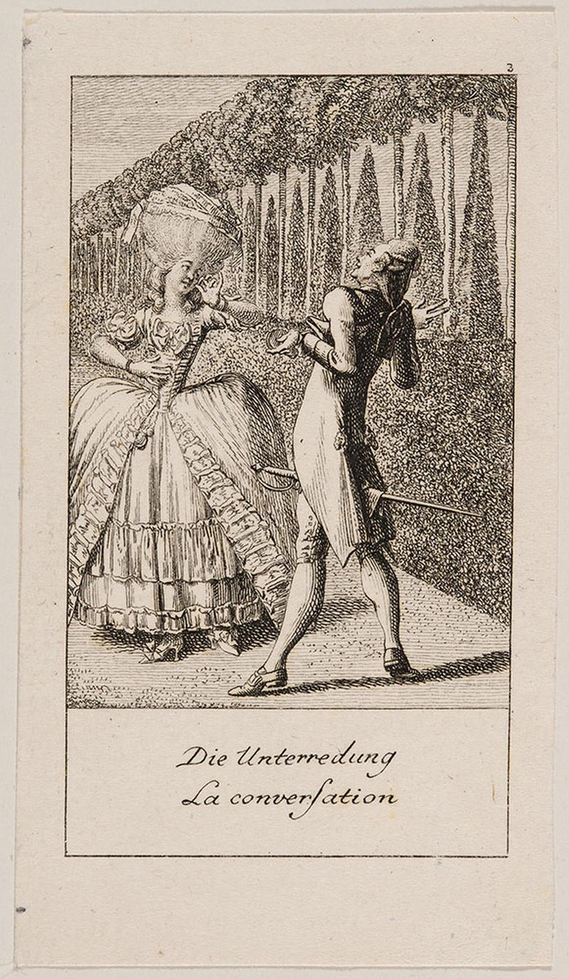 Daniel Nikolaus Chodowiecki (1726&ndash;1801), Die Unterredung, aus der Serie &bdquo;Nat&uuml;rliche und affektierte Handlungen des Lebens&ldquo;, Radierung, 1779 Kunstsammlungen der Veste Coburg, Inv.-Nr. IV,75,3309