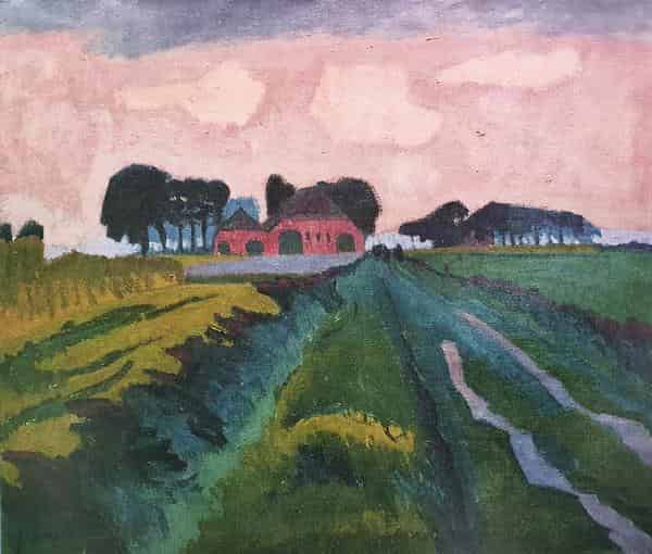 Jan Altink, Der rote Bauernhof, 1924, Öl und Wachs auf Leinwand, 60,5 x 70,5 cm