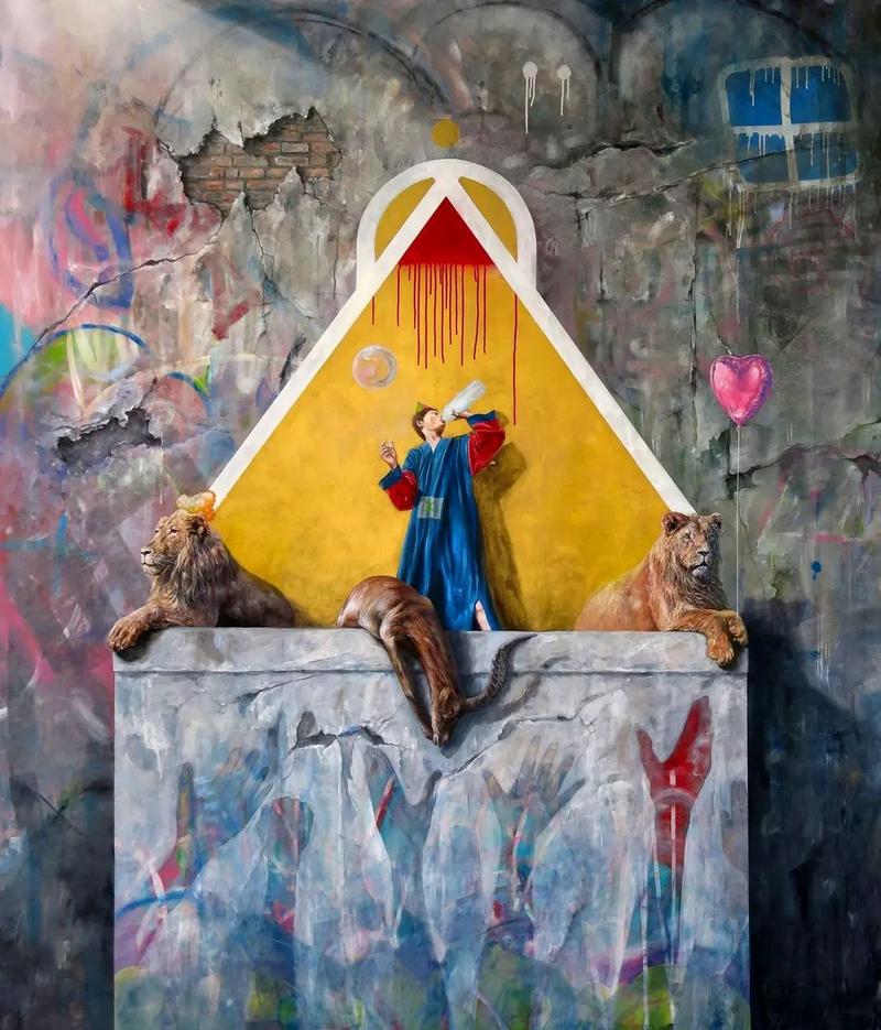 Jonathan Ouisse, The Kings Speech, Mischtechnik auf Leinwand, 2016, 220x190cm