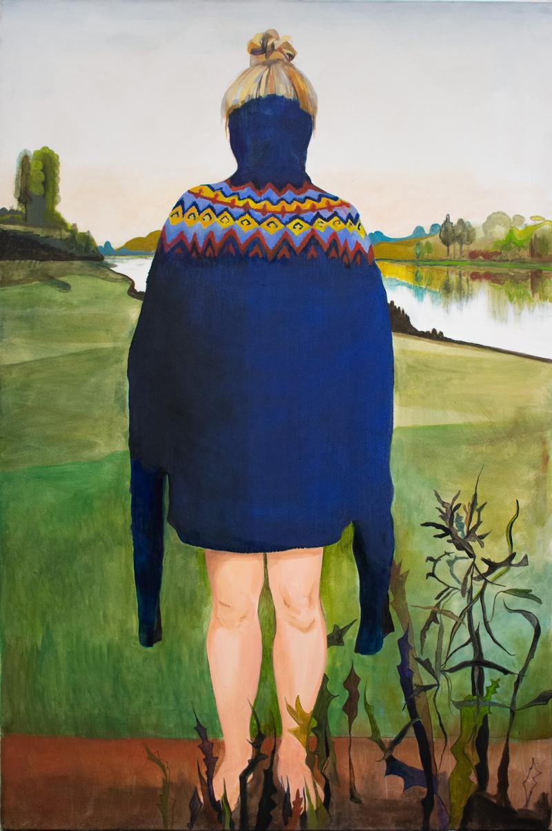 Kasia Prusik-Lutz: Kasia im Pullover, 2025, Öl auf Leinwand, Maße 180x120 cm