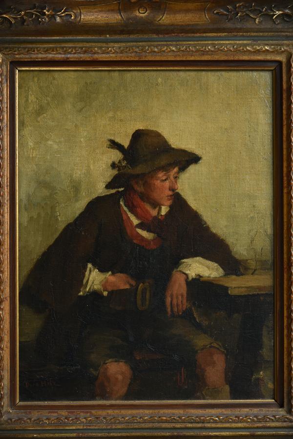 Dora Hitz, Sitzender Knabe, Öl auf Holz, Anfang 1870er Jahre, Privatbesitz