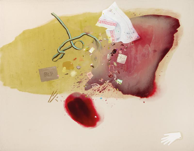 Lena Schramm: Pfütze (Feigling), 2025, Öl und Hartweizen auf Leinwand, 180 x 230 cm