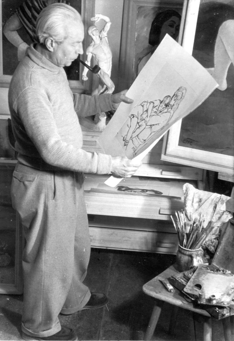 Constantin von Mitschke-Collande in seinem Atelier, um 1950