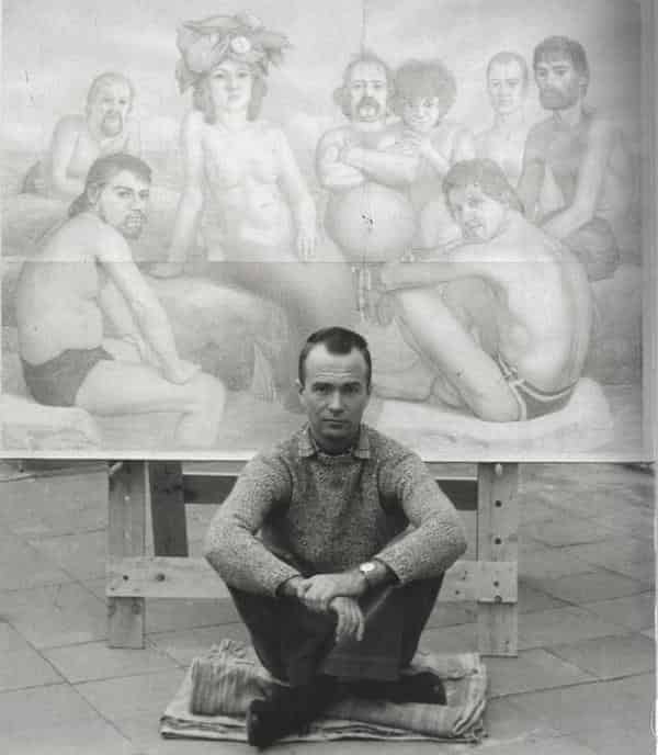 Erich Kissing vor dem Gemälde „Leipziger am Meer“, 1975