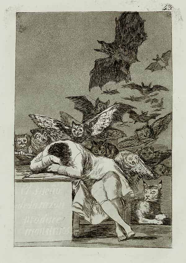 Francisco de Goya, El sueño de la razón produce monstruos (Der Traum der Vernunft gebiert Ungeheuer), um 1798, Blatt 43 aus: Los Caprichos