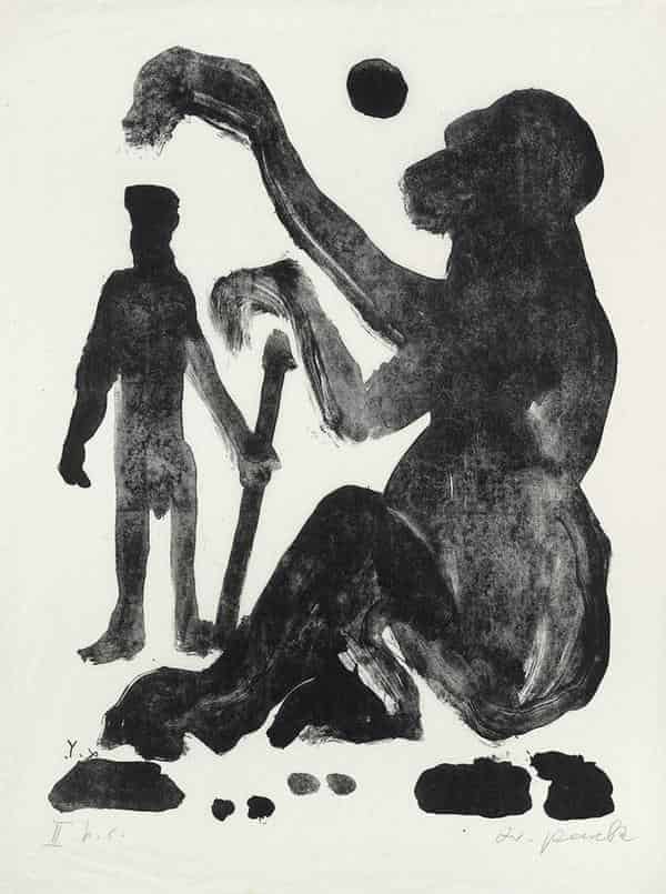 A.R. Penck, Mann und Affe, 1985, Lithographie, 67,5 x 49,5 cm